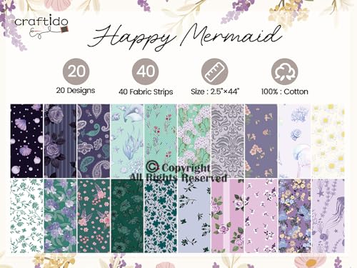 Craftido-20 Options-100% Cotton Jelly Roll Fabric Precut Strips for Quilting, Crafting, and Sewing, 40 Strips 2.5" x 44" Assorted Bundles for Rug, Quilt Project, DIY Craft and Home Decor-Happy Mermaid - color: Happy Mermaid
