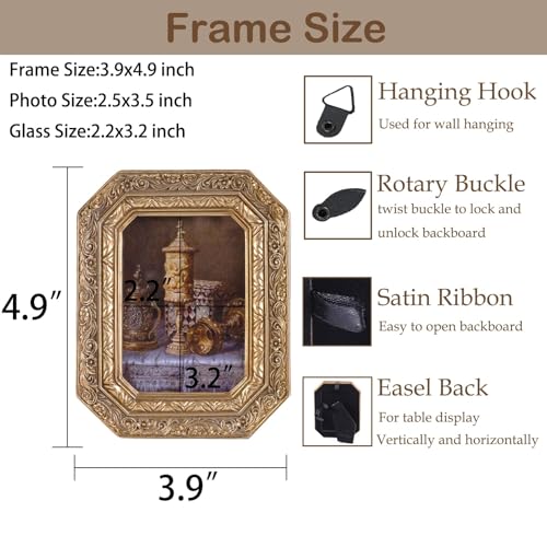 Vintage Picture Frames 2.5x3.5 Octagon Bronze Antique Ornate Picture Frames for Tabletop and Wall Mount with Glass Front Retro Home Decor Old Fashioned Victorian Photo Gallery Wall Decor - color: Bronze, size: 2.5x3.5