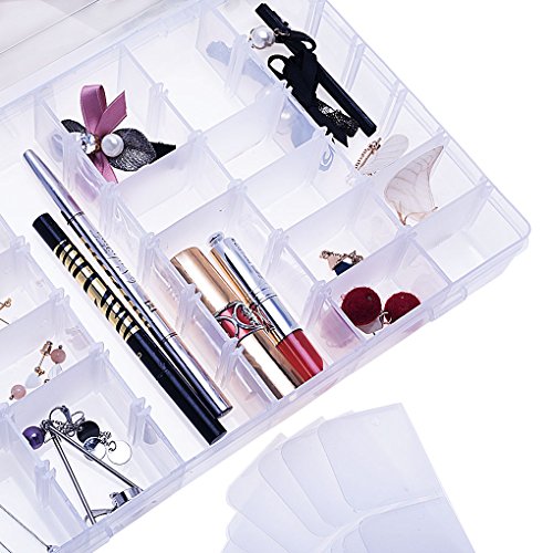 Gospire 36 Grids Clear Plastic Jewelry Box Organizer with Removable Divider - color: Clear-36 Grids