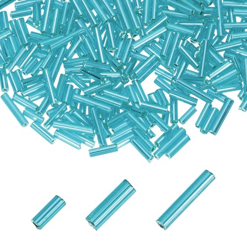 MECCANIXITY 2000pcs Glass Bugle Beads 4/6/9mm Long Tube Cylinder Beads - color: Lake Blue