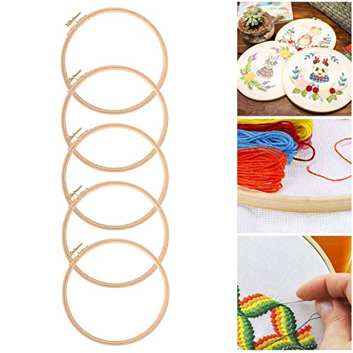 5 Pieces 7.5 Inch Embroidery Hoops, Round Cross Stitch Hoop Rings Wooden Embroidery Frames Wood Circle Display Frame for Art Craft Sewing and Hanging Ornaments