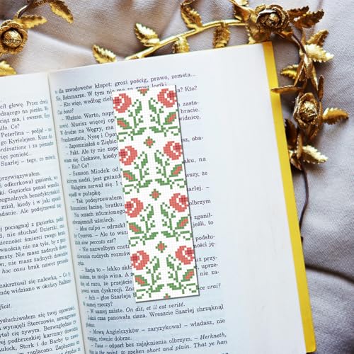 FREEBLOSS 6 Set Cross Stitch Bookmark Kits 11CT 8"x2.4" Flower and Leaves - style: Simple flower branches