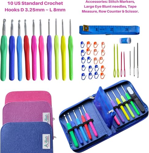 Athena's Elements 100% Accurate USA Standard Sizing - Perfect Crochet Hooks Case, Set with Removable Pocket, Complete Knitting Accessories (Black) - color: Black