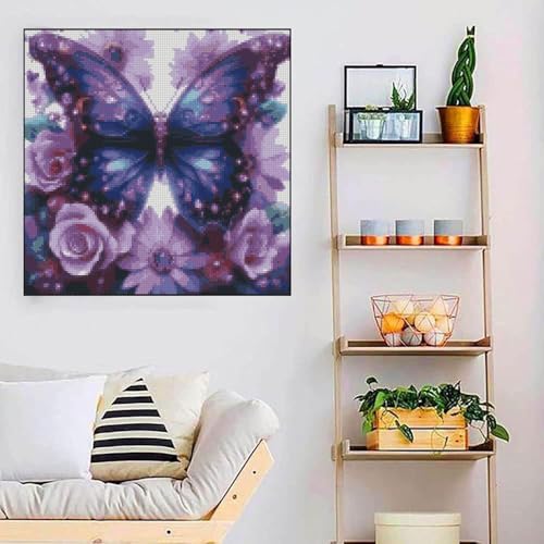 Butterfly Flower Stamped Cross Stitch Kits Flower Cross Stitch Patterns,Dimensions Cross Stitch Kits Embroidery Kit Arts and Crafts for Beginners 13.7x13.7 inches - color: D060