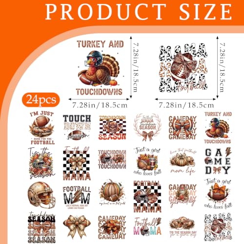 Dazoratix Football Iron on Transfers - 24 Sheets Fall DTF Ready to Press - style: Football