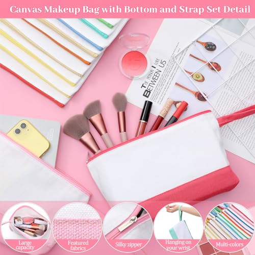 Silkfly 15 Pcs Cotton Canvas Makeup Bags Cosmetic Zipper Bags 10.2 x 5.5 x 2'' Blank DIY Pouch Bulk Pencil Case with Bottom Travel Toiletry Pouch for Women Craft Decor Gift (Fashion Color) - color: Fashion Color