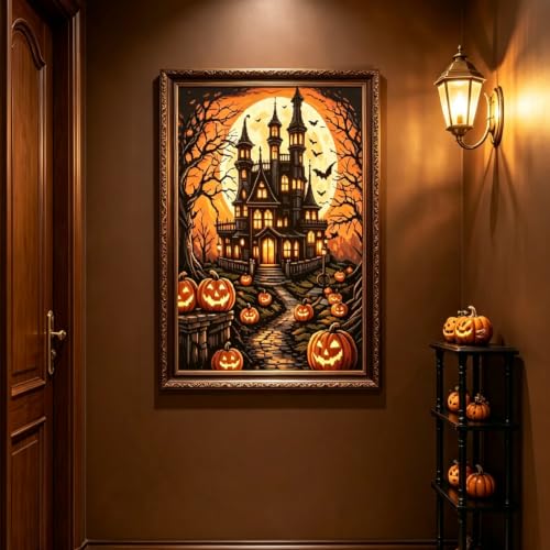 Halloween Castle Diamond Painting Kits for Adults, Pumpkin Diamond Art - color: KM1263-1