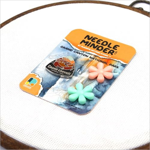 Awesome Pattern Studio Needle Minder Set - Grand Canyon National Park Magnetic Needle Minder + 2 Needle Threaders. Enamel Pin for Cross Stitch, Embroidery and Craft - size: Grand Canyon Classic Design - SET #1