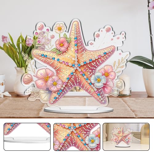 POETRYDRAW Diamond Art Ornament Desktop Kit Starfish, Stand Up Diamonds Painting Ornament for Adults, 5D DIY Special Diamond Gem Craft Tabletop Placement Board Kit - color: Starfish