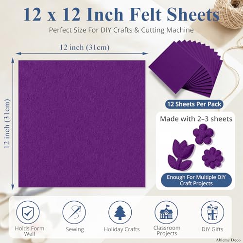 12" x 12" Felt Sheets for Crafts, 2mm Stiff Felt Fabric (12 Pcs), Purple - color: Purple
