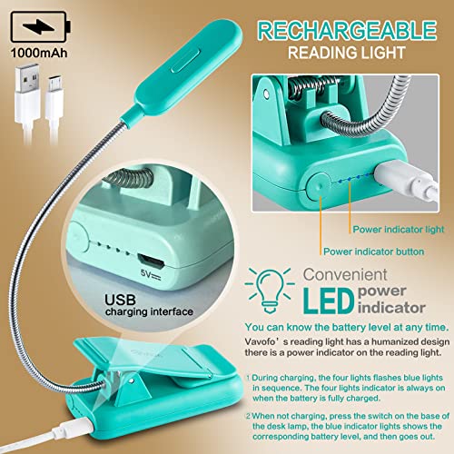 VAVOFO Clip On Book Light for Bed Kids, 7 LED Reading Light with 9-Level Warm Cool White Daylight, Eye Care Lamp with Power Indicator for Bookworms (Blue) - color: Blue