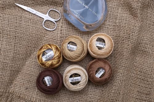 6 Balls Premium Pearl Cotton Embroidery Thread Size 8 | 100% Egyptian Cotton Crochet Yarn | Cross Stitch Embroidery Yarn | Oeko TEX Certified | 10 Grams per Ball (Brown Tones) - color: Brown Tones