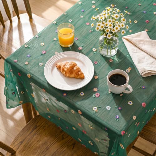 Horaldaily Christmas Green Embroidery Tablecloth, 60×104 Inch Rectangular - color: Deep Green, size: 60" x 104" (Rectangular)