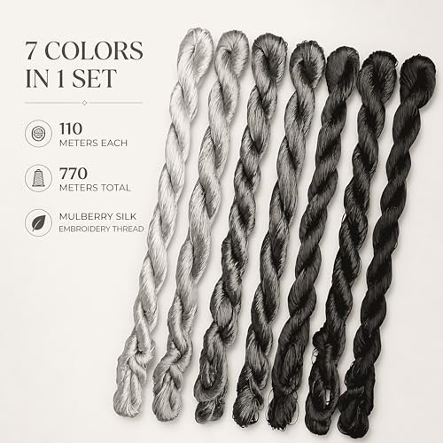 Natural 100% Silk Thread, Handmade Embroidery Thread Silk Floss 7 Colors 110m Each (84) - color: 84