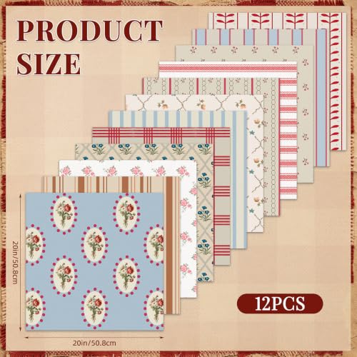 12 Pcs 20 x 20 Inch Vintage Squares Fabric