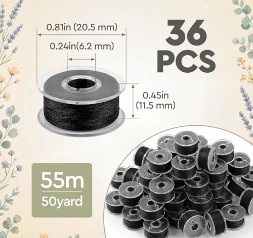 ilauke 36 pcs Black Bobbin Thread, Size A Prewound Bobbins, 60WT - color: Black