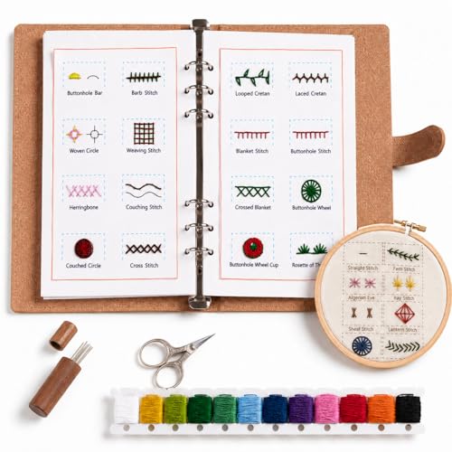 Ogioxam Embroidery Stitch Book Kit for Beginners, Hand Embroidery Kits for Adults, Embroidery Book Kit for Beginners - color: 6 pages