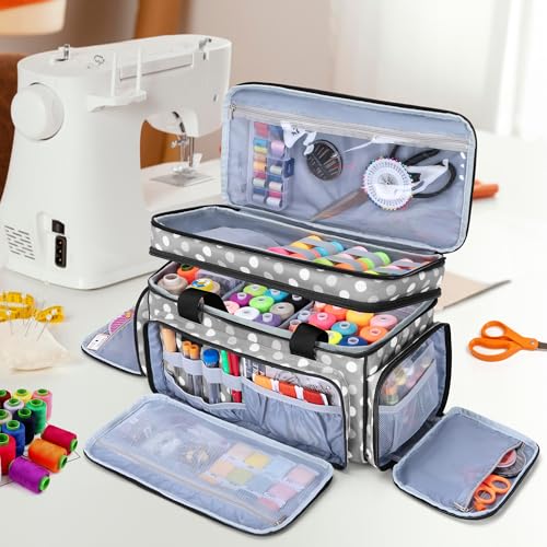 LUXJA Large Sewing Organizer Bag with 5 Detachable Dividers, Polka Dots - color: Polka Dots