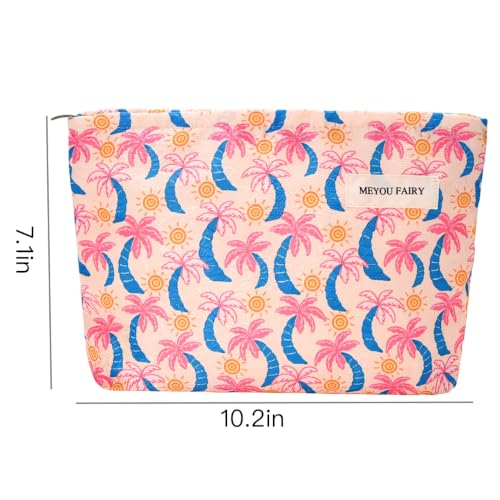 Pink Palm Tree Makeup Bag Zipper Cosmetic Toiletry Pouch Summer for Travel - color: Coco Seaside