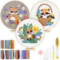 TINDTOP 3 Pack Embroidery Kit for Adult Beginners, Embroidery DIY Starter Kit, with Raccoon Stamped Patterns, Hoop, Tools, Colorful Threads with Needles, Instructions - color: Raccoon