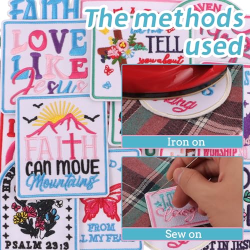 20Pcs Christian Iron on Patches for Clothes, Religious Jesus Bible Embroidered Applique, Christian Quotes Sew on Badge for Trucker Hat Backpack Jeans DIY Accessory - color: 20Pcs Christian