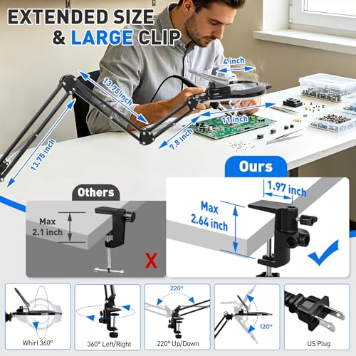 KIRKAS LED Magnifying Lamp with Clamp, 2,200 Lumens Dimmable 35in 12X - size: 35in