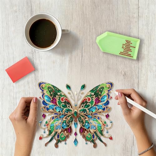 STGLCR DIY Hanging Diamond Art Pendant Painting Kit Colourful Butterfly, Special Crystal Gem Craft Painting Kit Ornament Double Sided Diamond Art Suncatcher Window Hanging Ornament 7.8inch - color: Green Butterfly