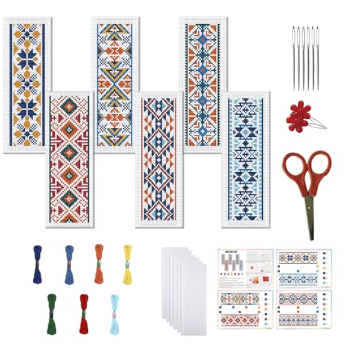 FREEBLOSS 6 Set Cross Stitch Bookmark Kits 11CT 8"x2.4" Retro Pattern - style: Tribal patterns
