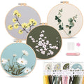 Harimau Adult Beginner Embroidery Starter Kit, Complete Set with 4 Patterns, 2 Hoops, Needles, Scissors, Instruction Guide & Stitching Video Tutorials - color: Floral8 pattern