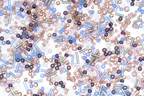 0.35oz (10g) Mix of Small Rocailles, Seed Beads & Bugles 2-10mm TOHO Japanese Glass Beads, Mix TOHO Lavender (Like 3216 - Kimono Lilac) - color: Lilac Kimono Mix - Mixed (2-10mm)