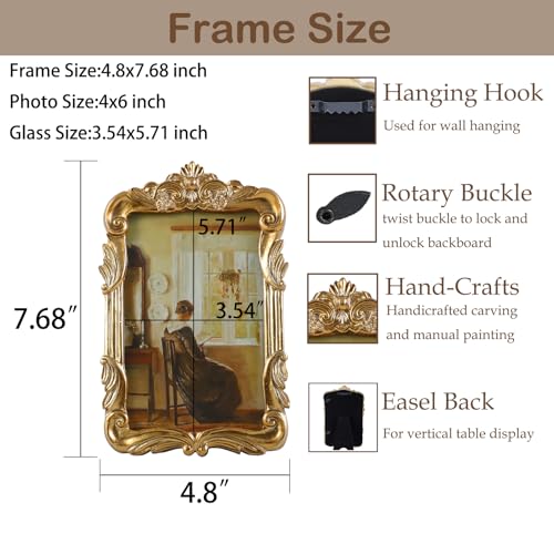 Vintage Picure Frames 4x6 Antique Victorian Gold Bronze Picture Frames for Tabletop and Wall Mount Ornate Retro Home Decor Gallery Wall Art (4x6 inch) - color: Golden Bronze, size: 4x6
