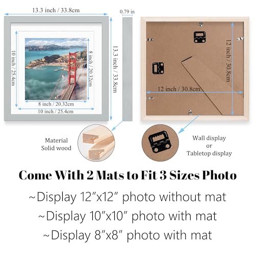 12x12 Wood Picture Frames for Wall Hanging or Tabletop,Diamond Painting Frame Baby Scan Picture Frames with 2 Mats Display 8x8 or 10x10 for Family Walls Decoration,Anniversary,Wedding,Christmas(Gray) - color: Gray, size: 12x12 inch