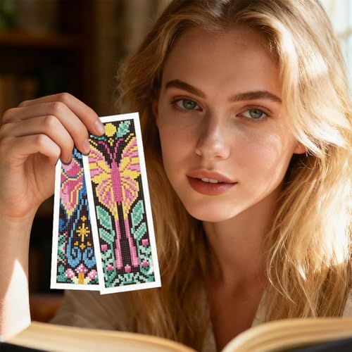 INFUNLY 6Pcs Cross Stitch Bookmark Kit 3x8.5 Inch Butterfly Stamped Embroidery Starter Set for Adults DIY Fabric Needlepoint Bookmark with 16 Colors Floss Scissor Threader Backing Felt for Book Lovers - style: Butterfly