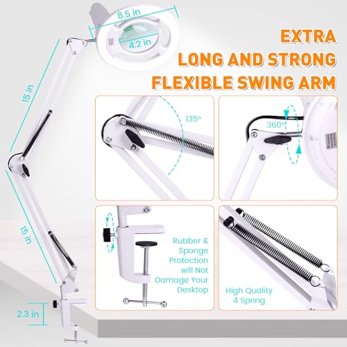 2200 Lumens Magnifying Lamp with Light, 10X Real Glass Lens - color: White