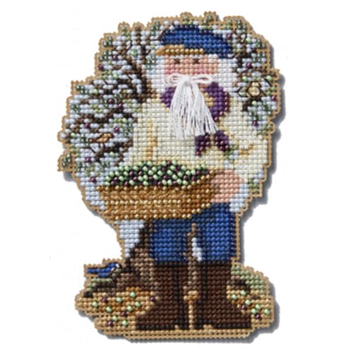ThingamaJungle Mill Hill Mediterranean Santa Set (2024) Set of 3 Beaded Cross Stitch Kits Including Lemon Grove, Olive Harvest and Vinyard Santas, Plus Decorative 'Needleworker' Sticker