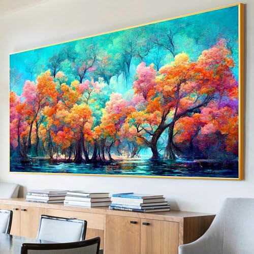 JATOK Diamond Painting Kit for Adults, Fantasy Forest, 27.5 x 15.7 in - color: Plum