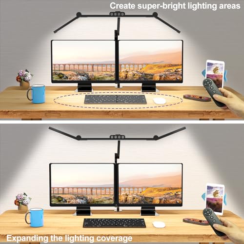 Micomlan Desk Lamp with Clamp, Architect Led Desk Lamp for Home Office with Remote Control, 24W Ultra Bright Auto Dimming Computer Light Adjustable Table Light for Working Workbench (Remote) - color: Dark Black