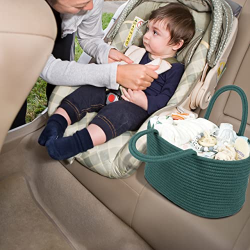 XUANGUO Large Cotton Rope Baby Diaper Caddy Organizer Basket Dark Green - color: Dark green, size: Large