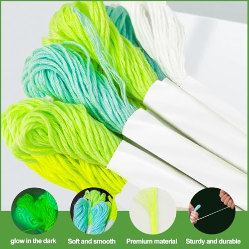 Friendship Bracelet String,Glow in The Dark Craft Floss,8 M/PCS Luminous Cross Stitch Yarn for Sewing Patterns Cotton Strings Crochet Braces Wrap Rainbow Crafts Etc. (Mixed Colors)
