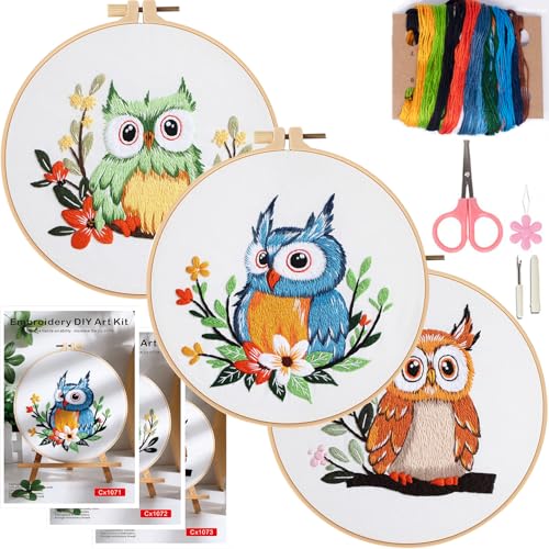 COCOMOX Embroidery Kit for Beginners, Hand Craft Practice Embroidery Kits - color: Owl pattern