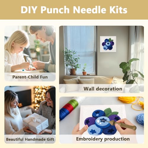 DOODLREAM Fresh Blueberry Punch Needle Kit for Beginner 9.4" x 9.4" - color: Blueberry