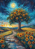 Stamped Cross Stitch Kits for Adults 14 Count Printed Cross Stitch Kits for Beginners Moon and Tree Sunflowers Cross Stitch Patterns Needlepoint kit (Moon and Tree Sunflowers) - color: Moon and Tree Sunflowers