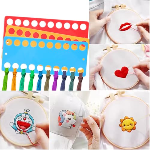 Honbay 12PCS Plastic Floss Bobbin Embroidery Floss Organizer Cross Stitch Thread Holder with Holes Sewing Threading Plate Winding Card Board Sewing Floss Storage Tool for Craft DIY Sewing - 6 Colors