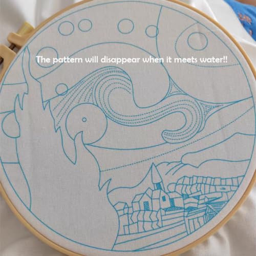 Esffaci Embroidery Starter Kit for Adults Beginners with Van Gogh Starry Night Pattern Stamped Cross Stitch Set with Embroidery Cloth Hoop Needles Threader Colorful Floss and Instruction - color: Starry Night