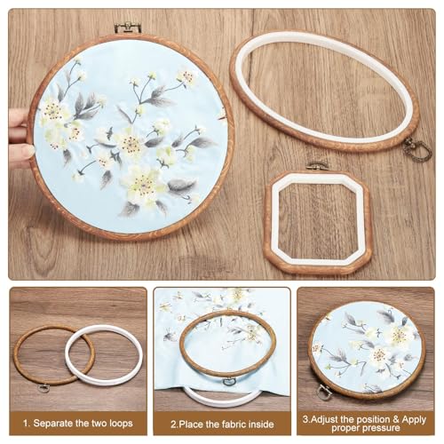 PATIKIL 2 Pieces 3.5" x 3.9" Square Embroidery Hoops Frame Round Imitated Wood Circle Cross Stitch Hoop Ring for Embroidery Art Craft Handy Sewing Decoration, Brown - size: 3.5" x 3.9"