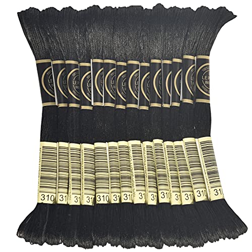 LE PAON Embroidery Floss, 14-Pack Six Strands 100% Long Staple Cotton Embroidery Thread, 8.7-Yard，Color Number：310, Black - color: 310