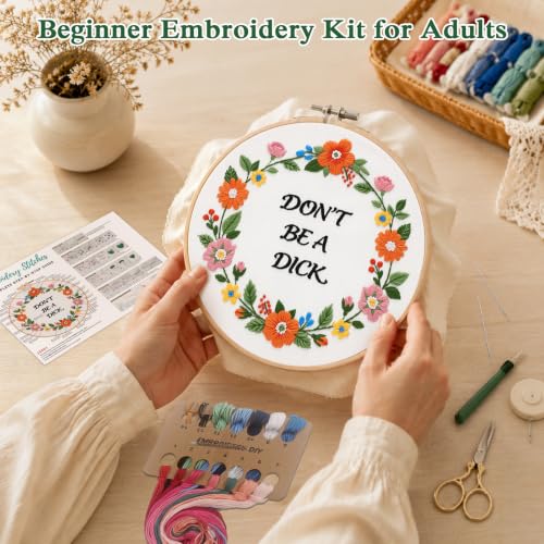 Louise Maelys Funny Quote Embroidery Kit for Beginners, Floral DIY Craft - color: Funny Quote