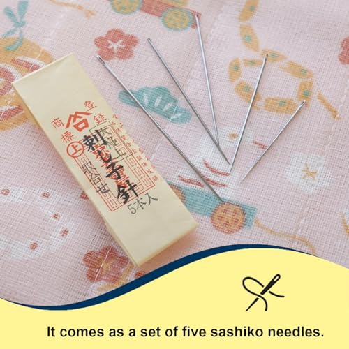 MISUYA CHUBE Sashiko Needles Set of 5, Japanese Embroidery Hand Sewing Needles, Large Eye, Durable Steel, Smooth Stitching, Made in Japan (Assorted) - size: Assorted