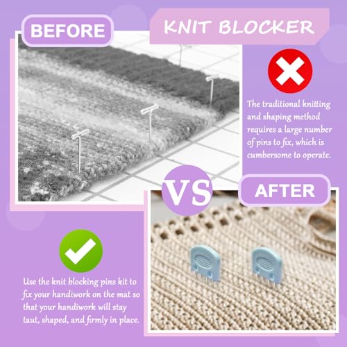 20Pcs Knit Blockers Pins Kit, Knit Blocking Combs for Crochet Knitting Blocking Board Mats, Crochet Blocking Pins for Crochet Projects Sewing Lace Needlework Projects Tool-Blue - color: Blue