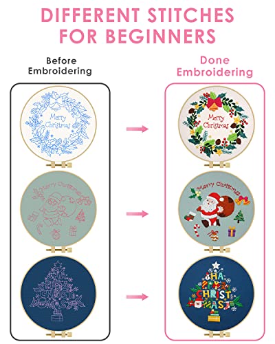 TINDTOP Christmas Embroidery Kit for Adult, Embroidery DIY Starter Kit - color: Christmas 3 KIts A